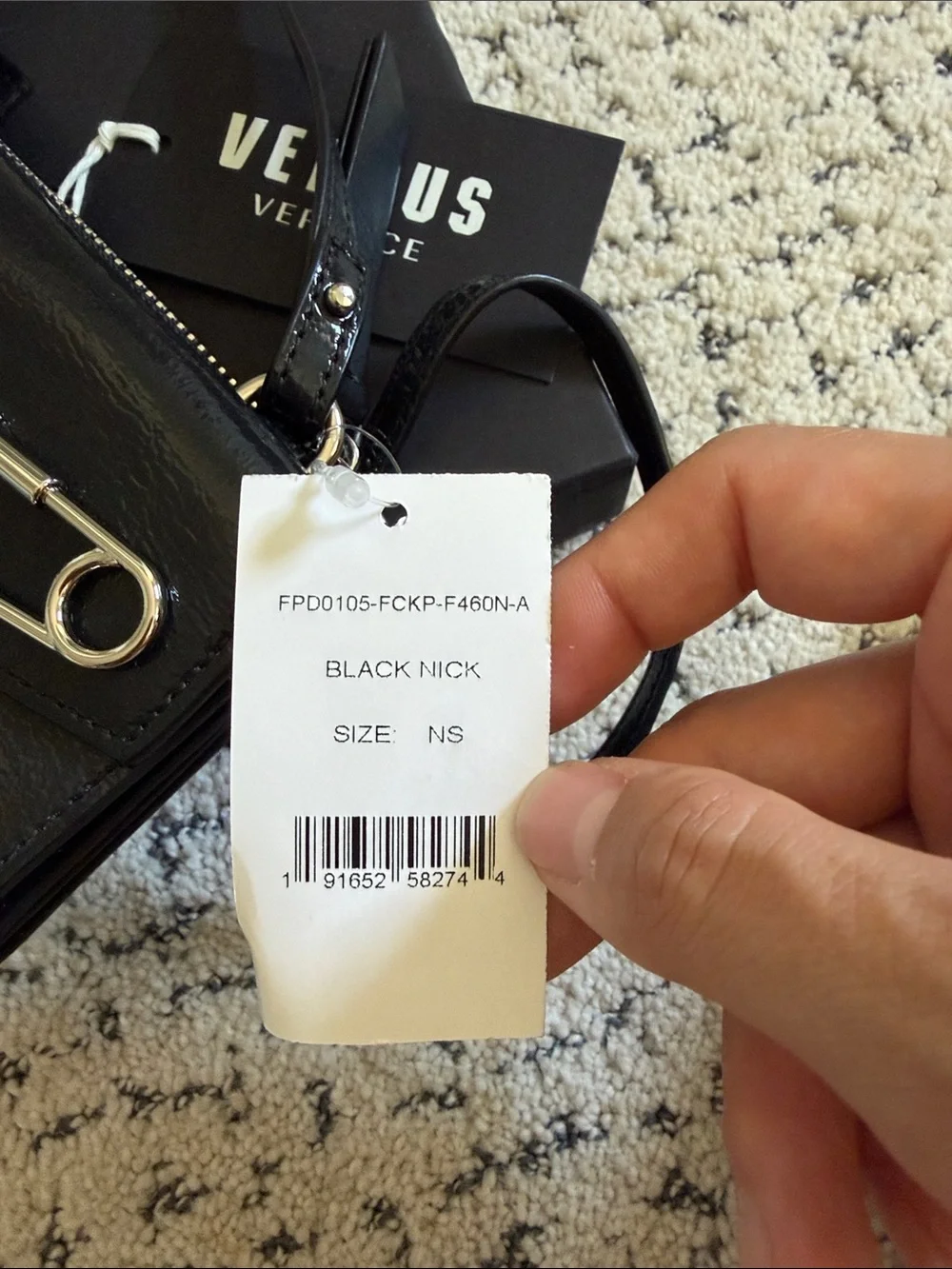 Versus Versace Black Leather Key & Card Holder with Silver Safety Pin